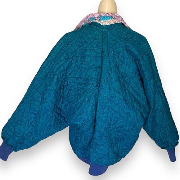 Vintage 1980’s Quilted Triangular Patchwork Batwing 3/4 Sleeve Bomber Jacket - Picture 13 of 16